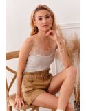 Damen-Shorts mit elastischem Bund, dunkelbeige 7032 – Online-Shop – Boutique